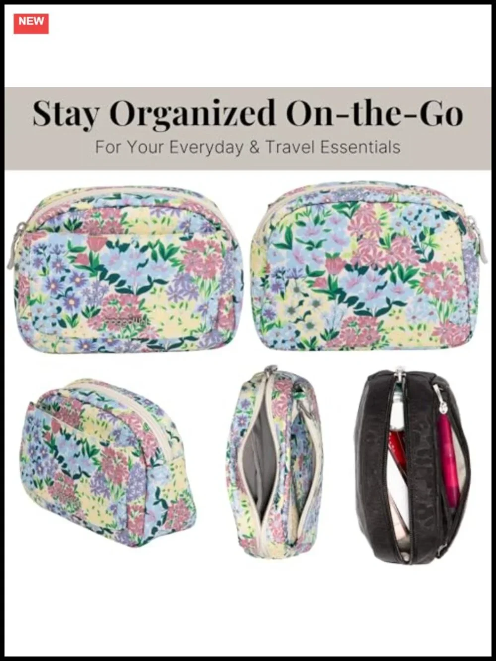 Lightweight Travel Cosmetic Pouch with Multiple Pockets, Nylon Makeup Organizer